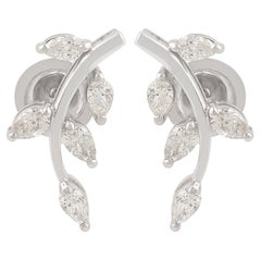 Orecchini a perno con diamante a forma di foglia da 0,8 CTW SI Clarity HI Color Pear Diamond Earrings in oro bianco 18 ct.