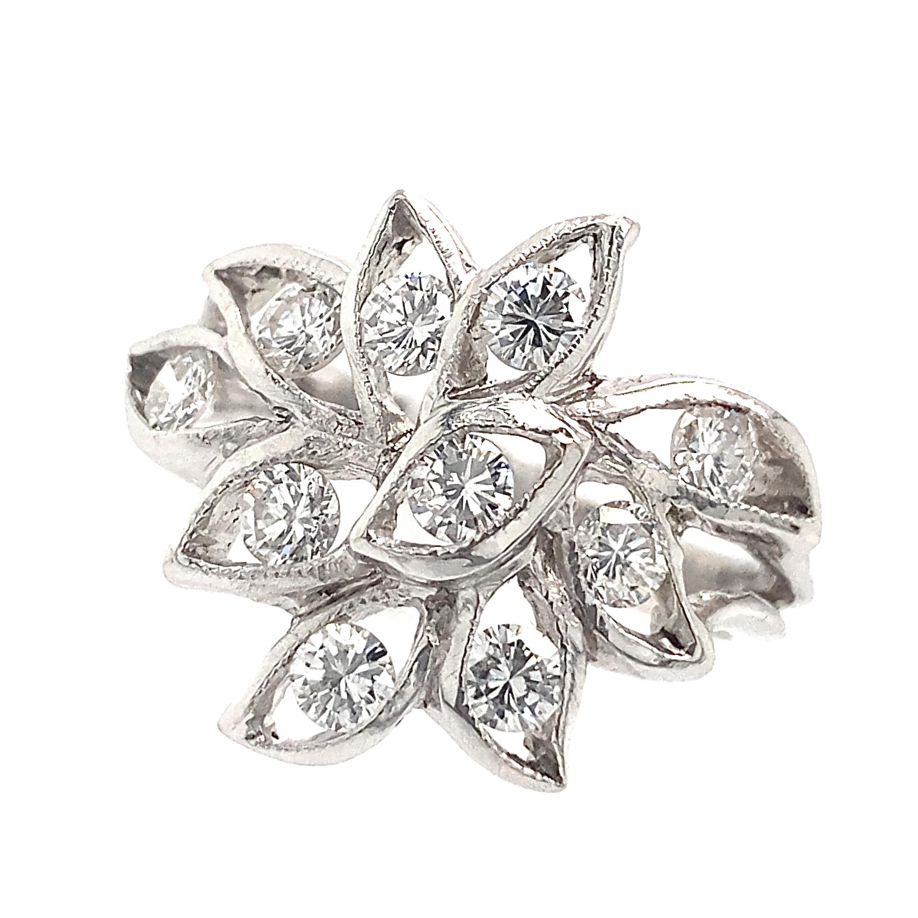 Contemporaneo Anello con diamante astratto a foglia aperta da 0,80 carati in oro bianco 18 carati in vendita