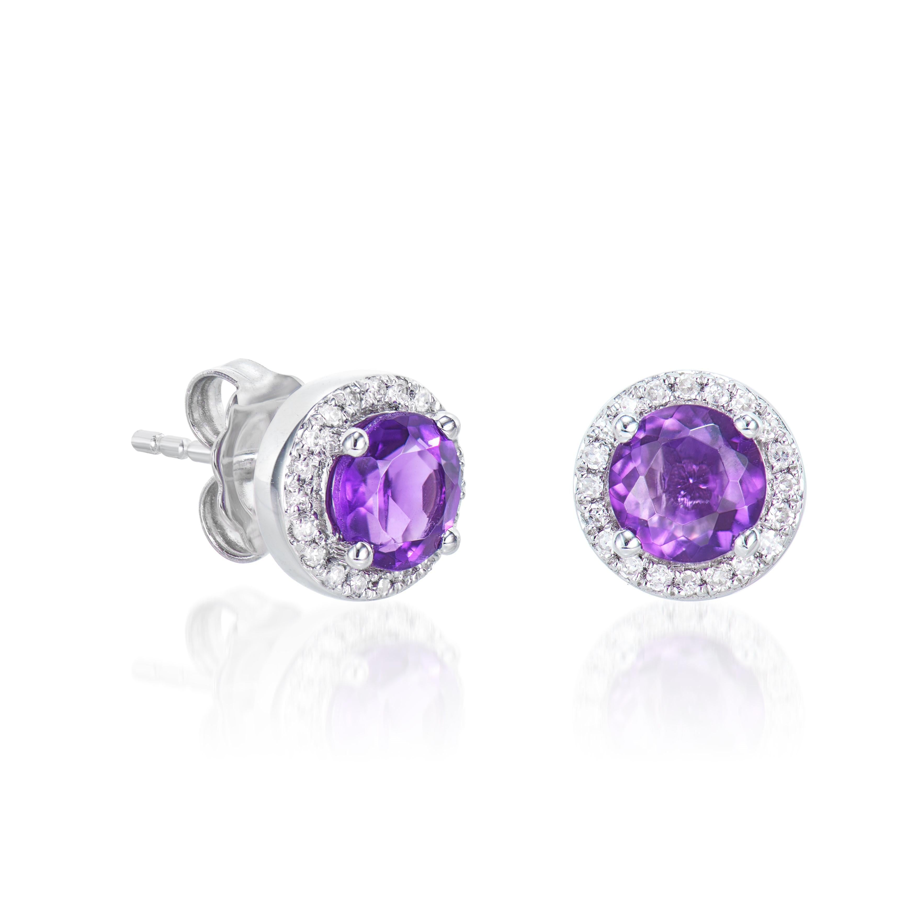 Presented A lovely set of Amethyst for people who value quality and want to wear it to any occasion or celebration. The White gold Amethyst Stud Earrings adorned with diamonds offer a classic yet elegant appearance.

Amethyst Stud Earring in 18Karat