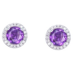 0,80 Karat Amethyst-Ohrstecker aus 18 Karat Weißgold mit weißem Diamanten.