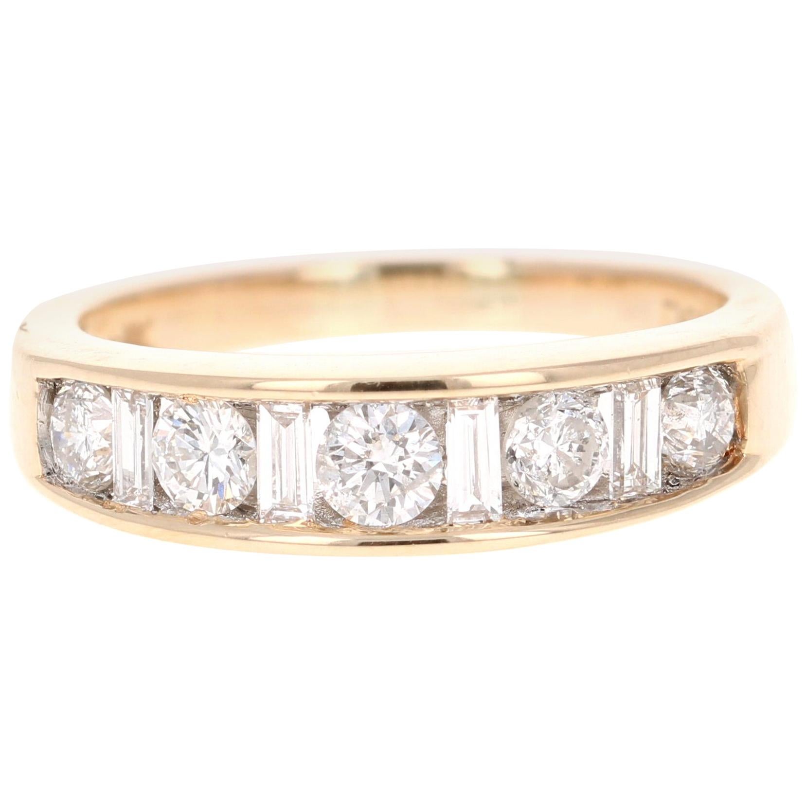 0.80 Carat Baguette Round Diamond 14 Karat Yellow Gold Band