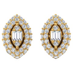 Clous d'oreilles en or jaune 18 carats avec diamants baguettes et ronds de 0,80 carat
