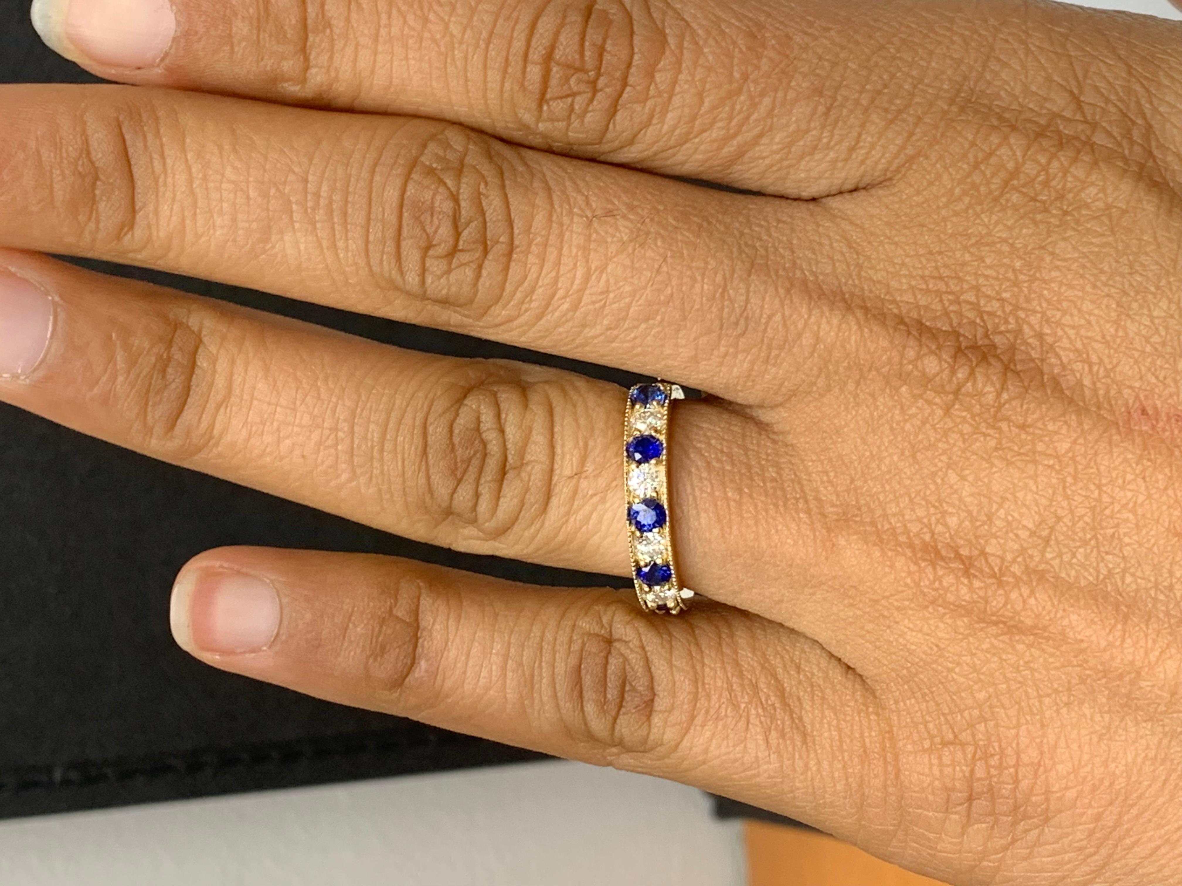 0.80 Carat Brilliant Cut Blue Sapphire and Diamond Band in 14K Yellow Gold In New Condition For Sale In NEW YORK, NY