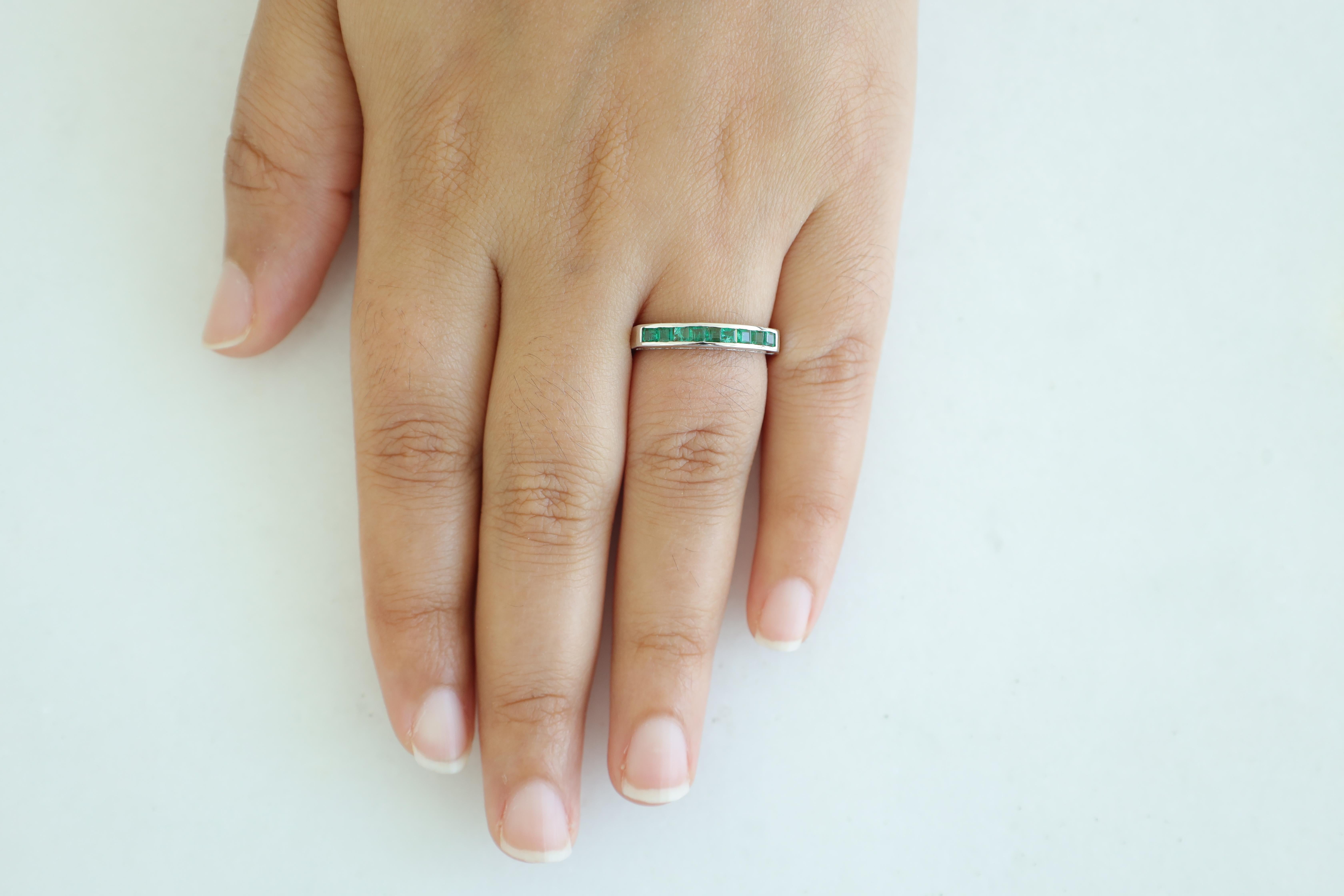 Women's 0.80 Carat Clear Emerald Half Band in 18k Gold For Sale