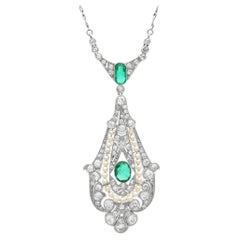 0.80 Carat Colombian Emerald Seed Pearl and 2.26 Carat Diamond Platinum Pendant