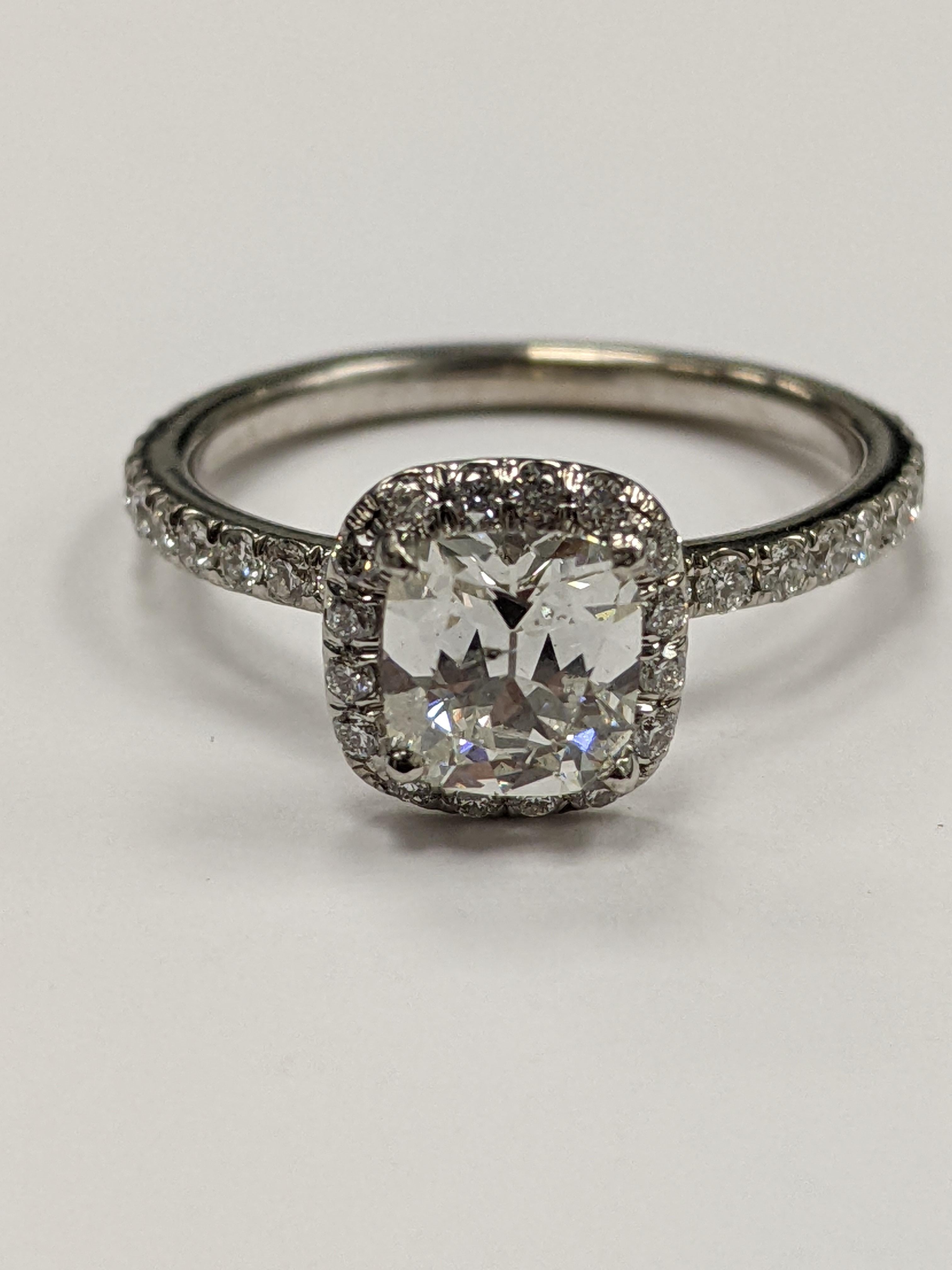 0.80 Carat Cushion Diamond Ring 'AGS Certified, 18KT White Gold' In New Condition For Sale In New York, NY