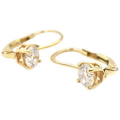0.80 Carat Diamond 18 Karat Yellow Gold Diamond Solitaire Drop Earrings