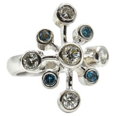 0.80 Carat Diamond and Blue Topaz Snowflake Ring 14 Karat White Gold