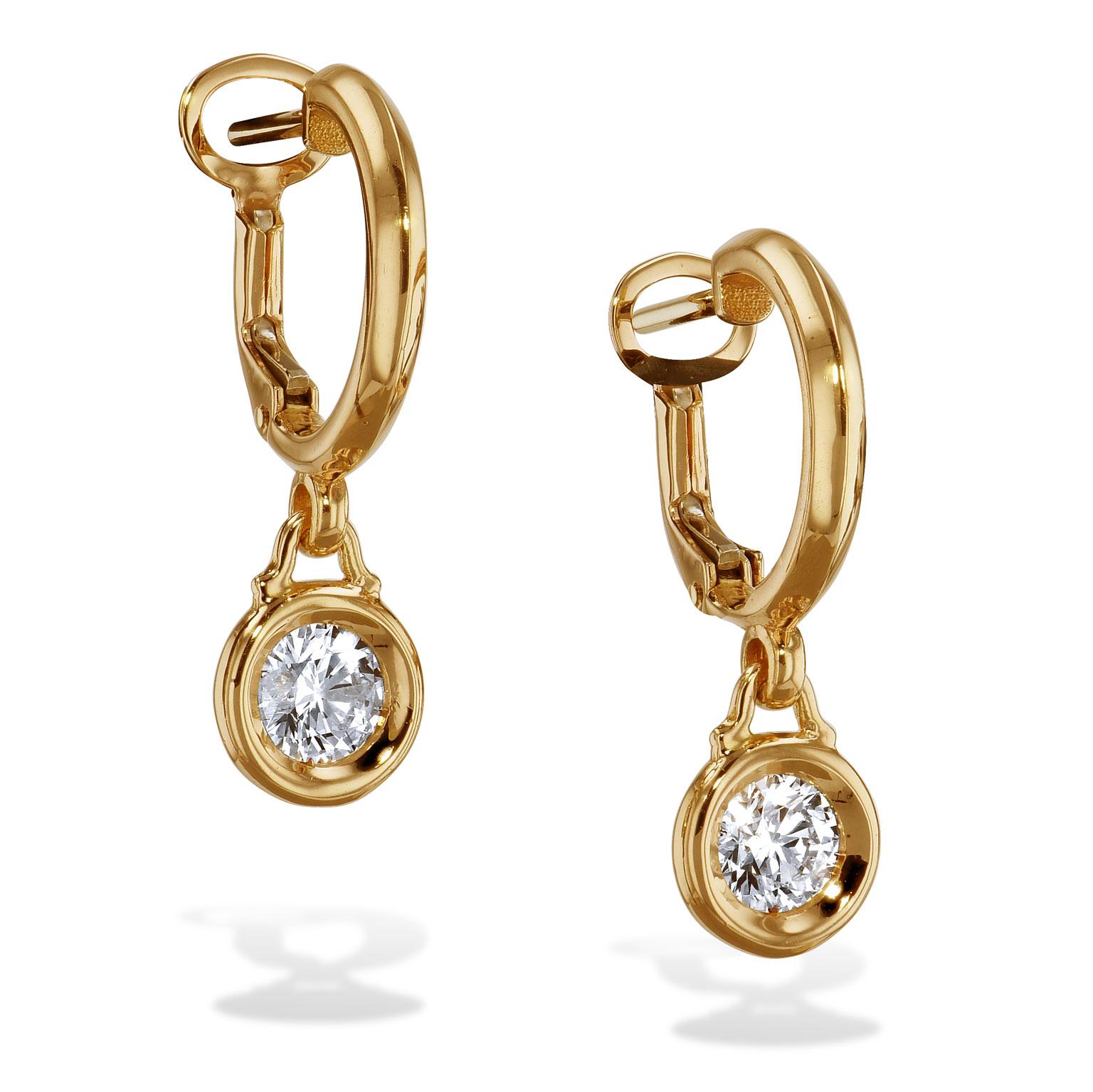 Round Cut 0.80 Carat Diamond Bezel-Set Bauble Hoop Earrings in 18 Karat Rose Gold