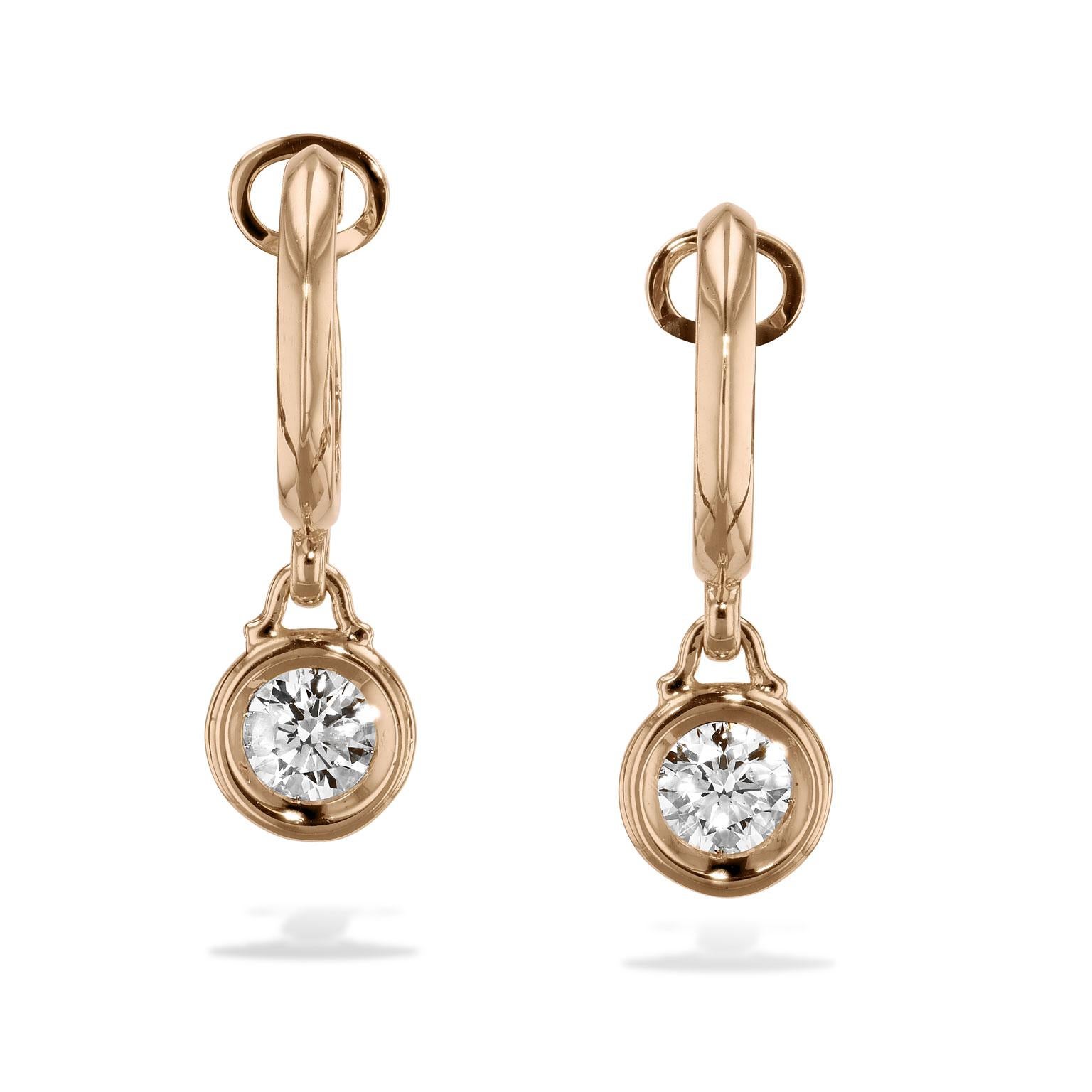 0.80 Carat Diamond Bezel-Set Bauble Hoop Earrings in 18 Karat Rose Gold In New Condition In Miami, FL