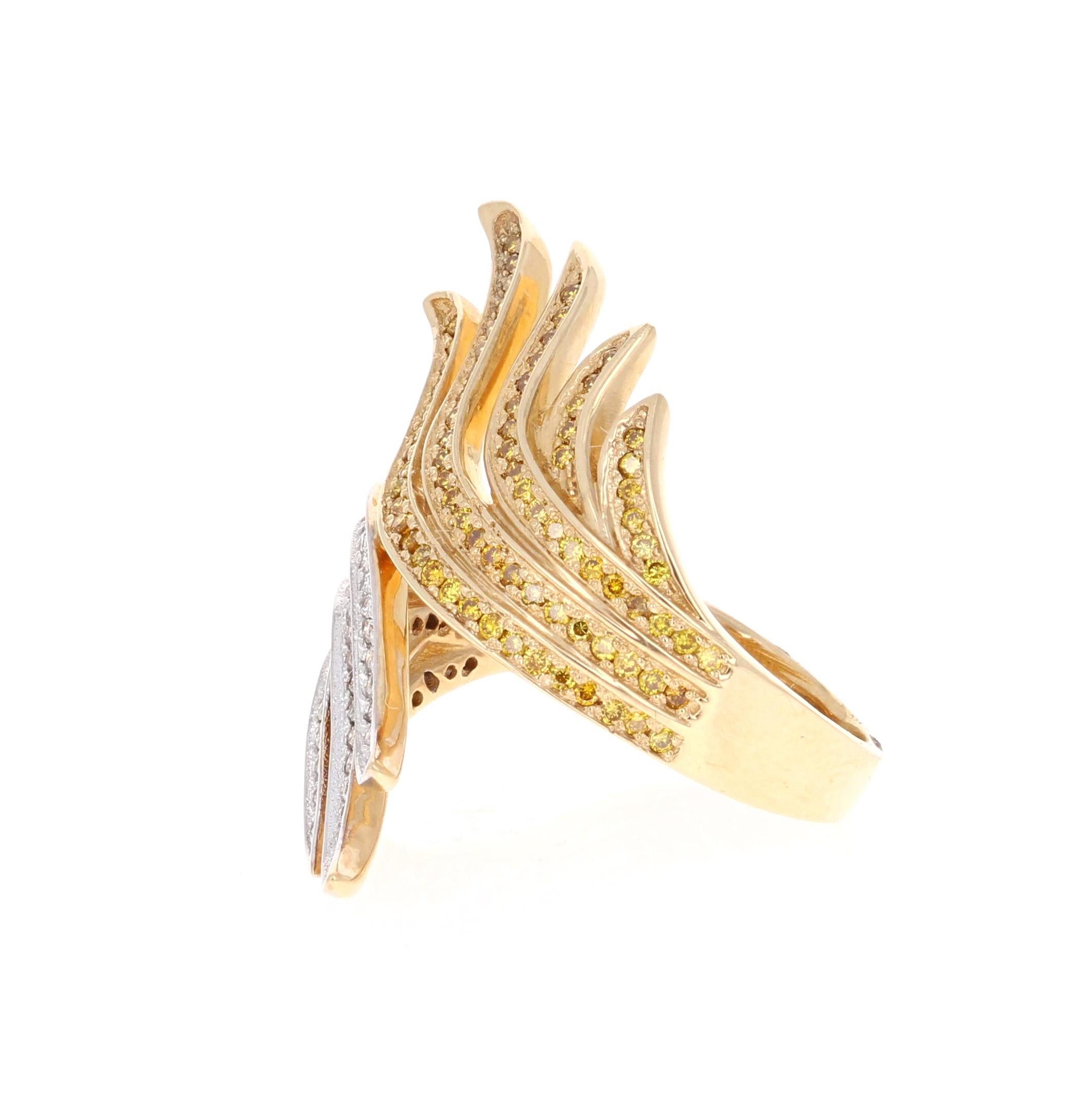 Contemporary Natural Fancy Colored Diamond Yellow Gold Cocktail Ring For Sale