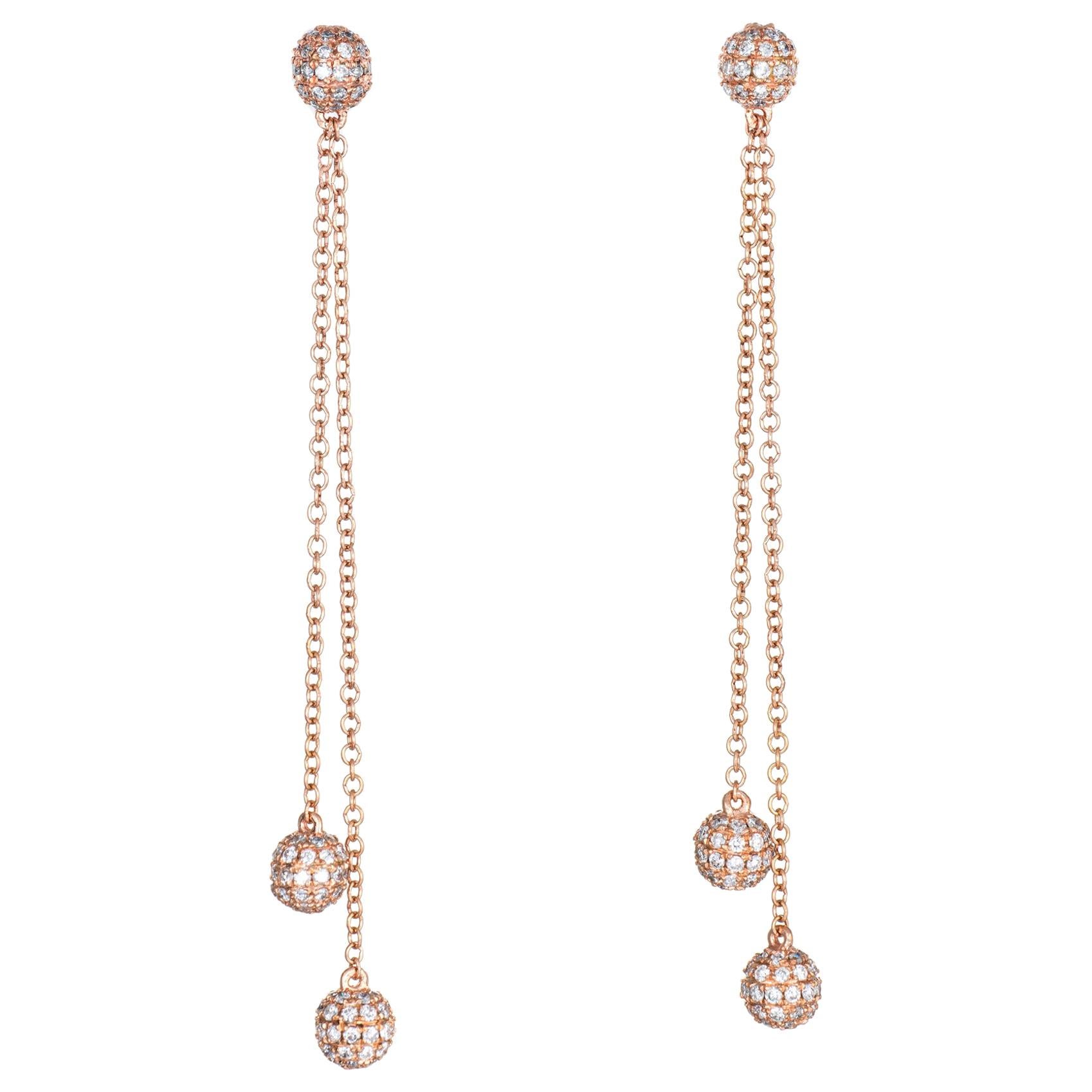 0.80 Carat Diamond Orb Earrings 14 Karat Gold Long Dangle Estate Fine