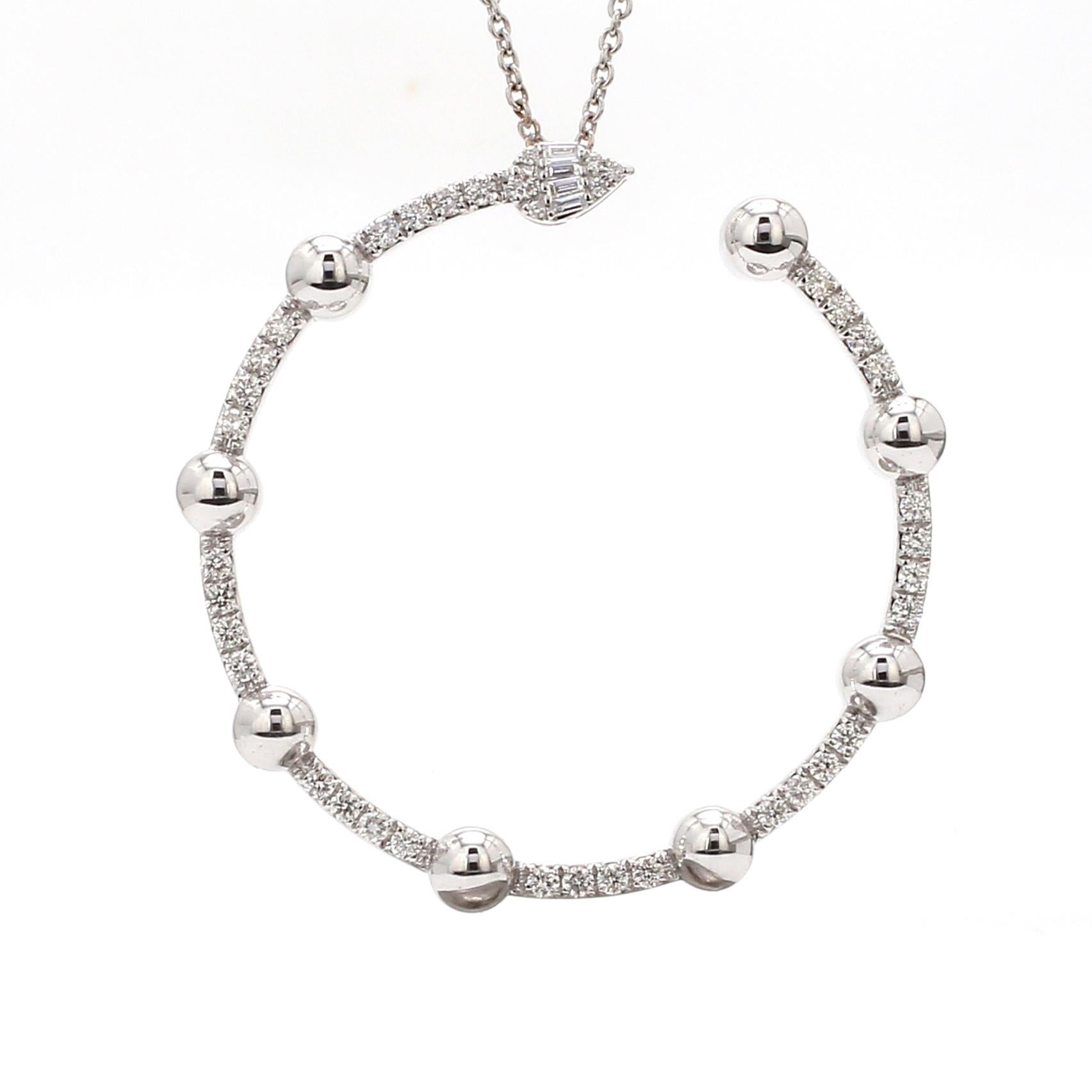 Women's 0.80 Carat Diamond Pave Pendant Necklace 18 Karat White Gold Handmade Jewelry For Sale