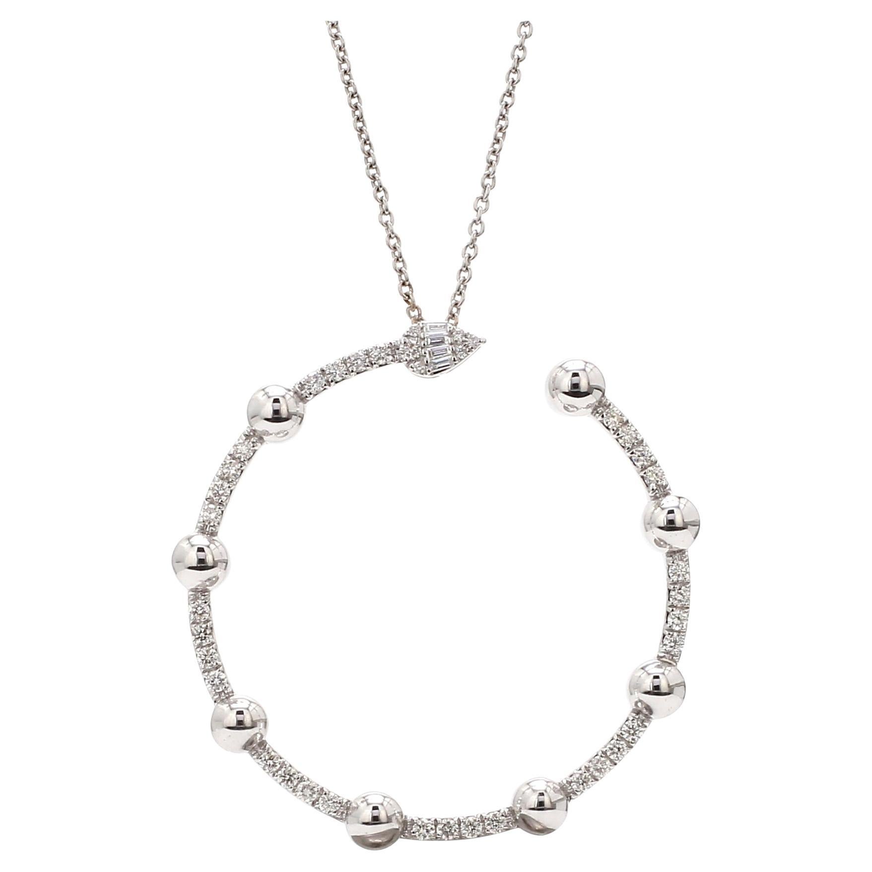 0.80 Carat Diamond Pave Pendant Necklace 18 Karat White Gold Handmade Jewelry For Sale