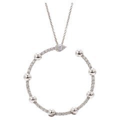 0.80 Carat Diamond Pave Pendant Necklace 18 Karat White Gold Handmade Jewelry