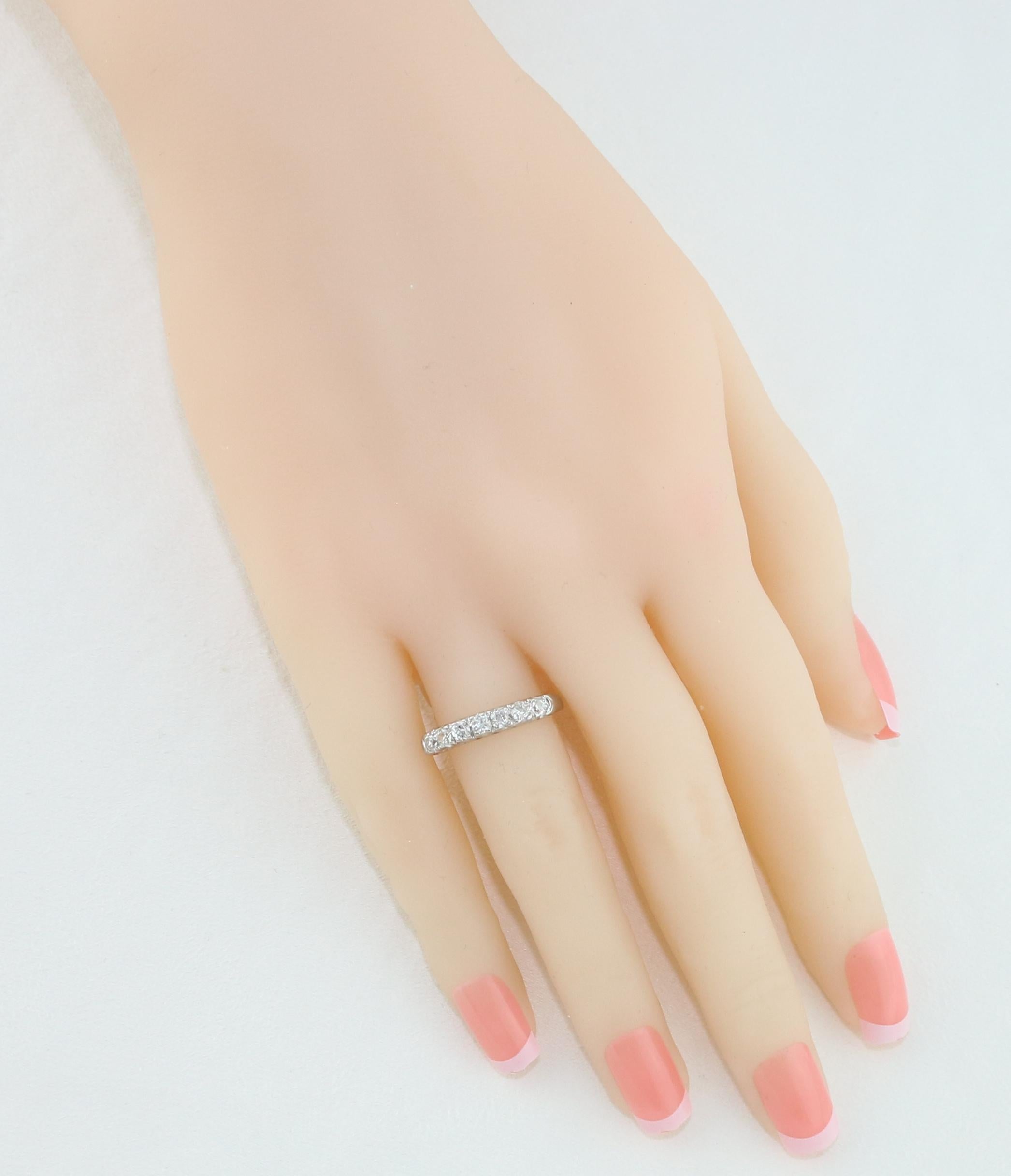Round Cut 0.80 Carat Diamond Platinum Seven-Stone Half Band Ring For Sale