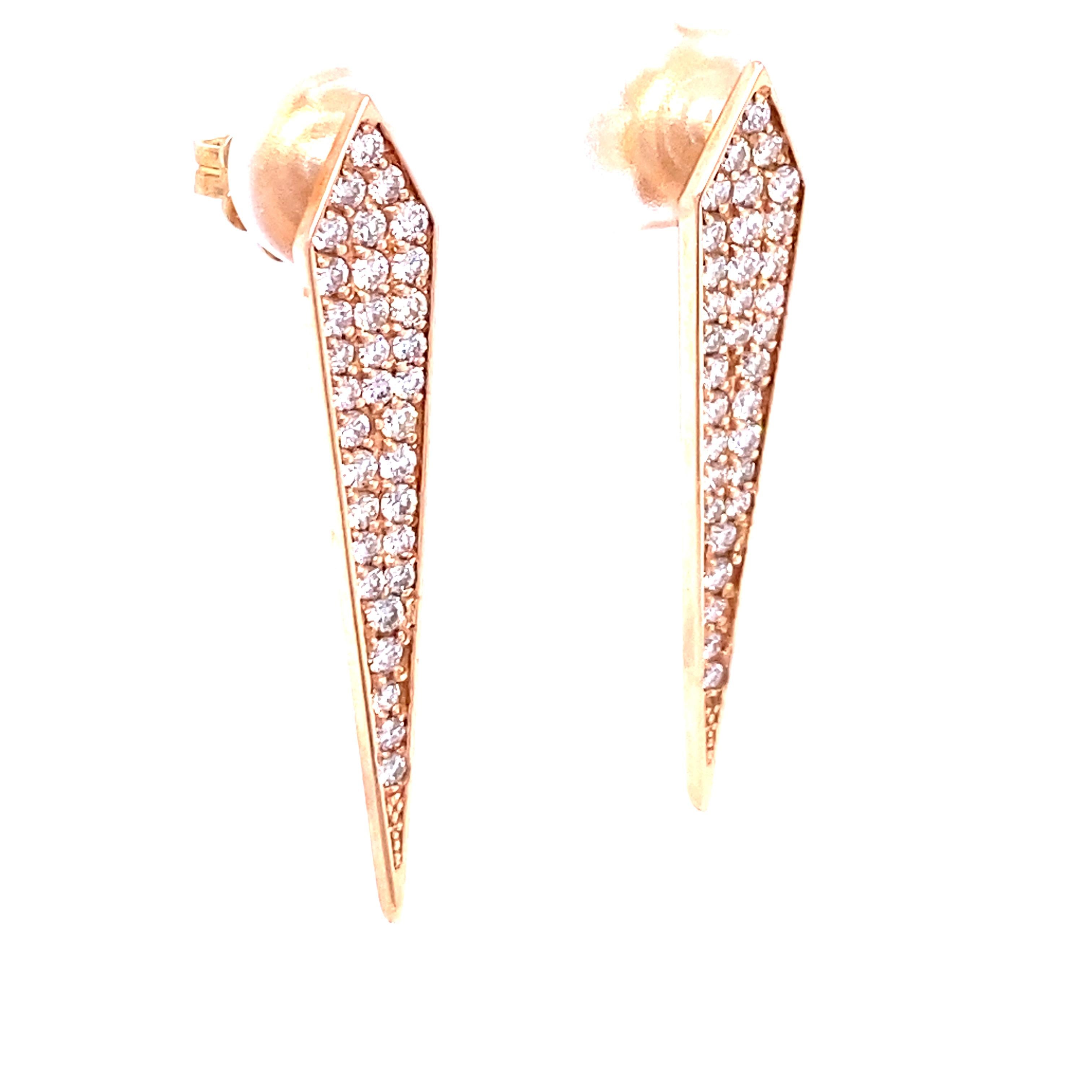 Contemporary 0.80 Carat Diamond Rose Gold Earrings For Sale