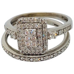 0.80 Carat Diamond White Gold Bridal Ring Set 9Ct White Gold