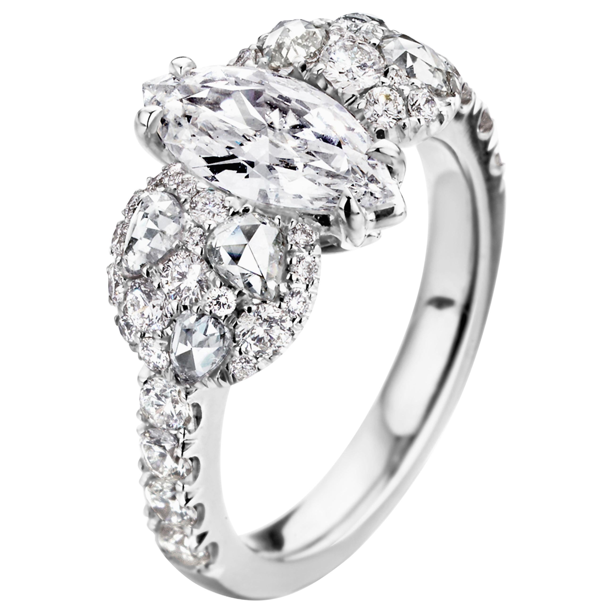 0.80 Carat E Loupe Clean Marquise Shape Diamond Engagement Ring For Sale