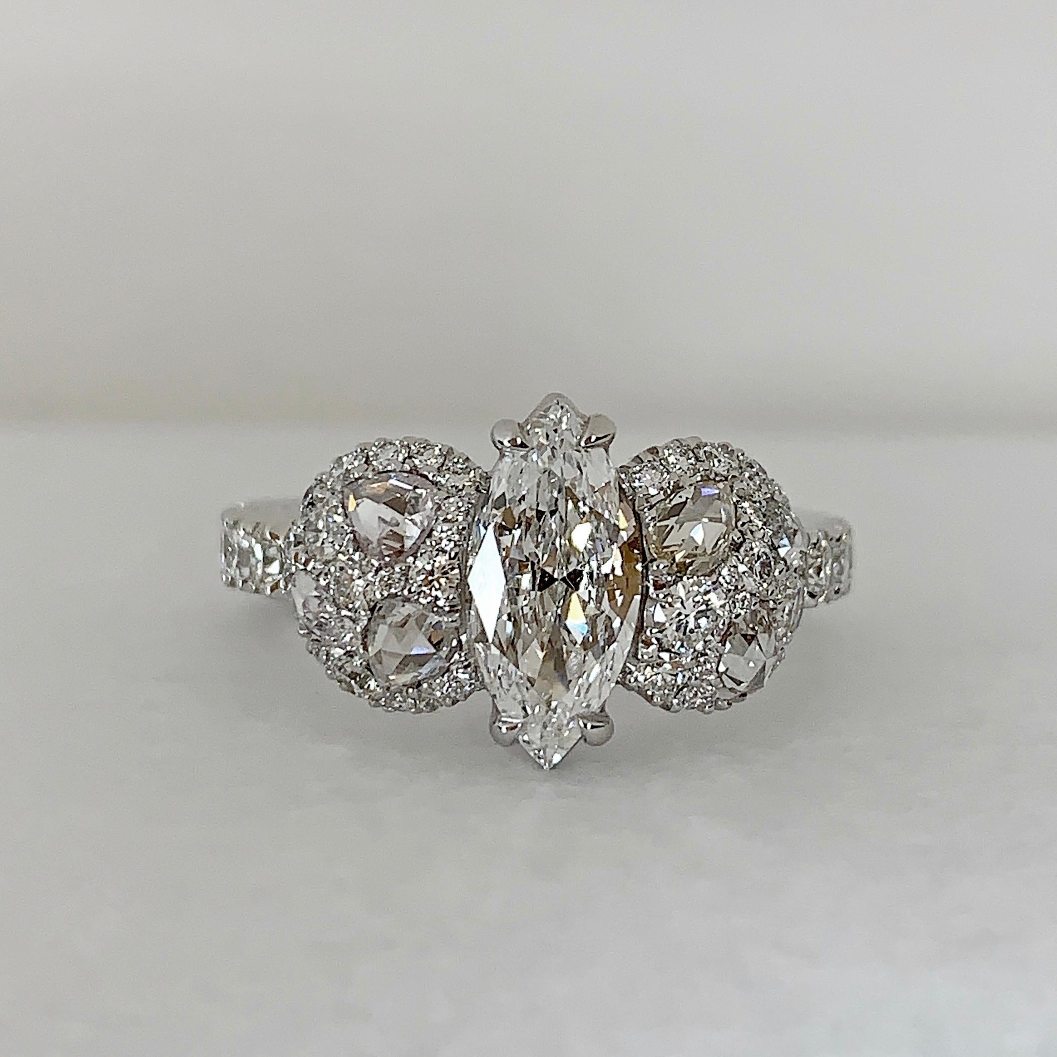 Women's 0.80 Carat E Loupe Clean Marquise Shape Diamond Pave Ring