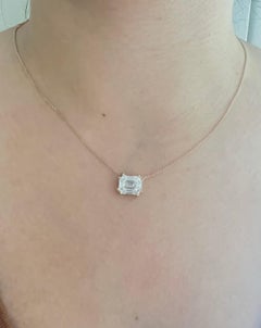 0.80 carat Emerald Cut Natural Diamond Illusion Necklace in 14k Gold