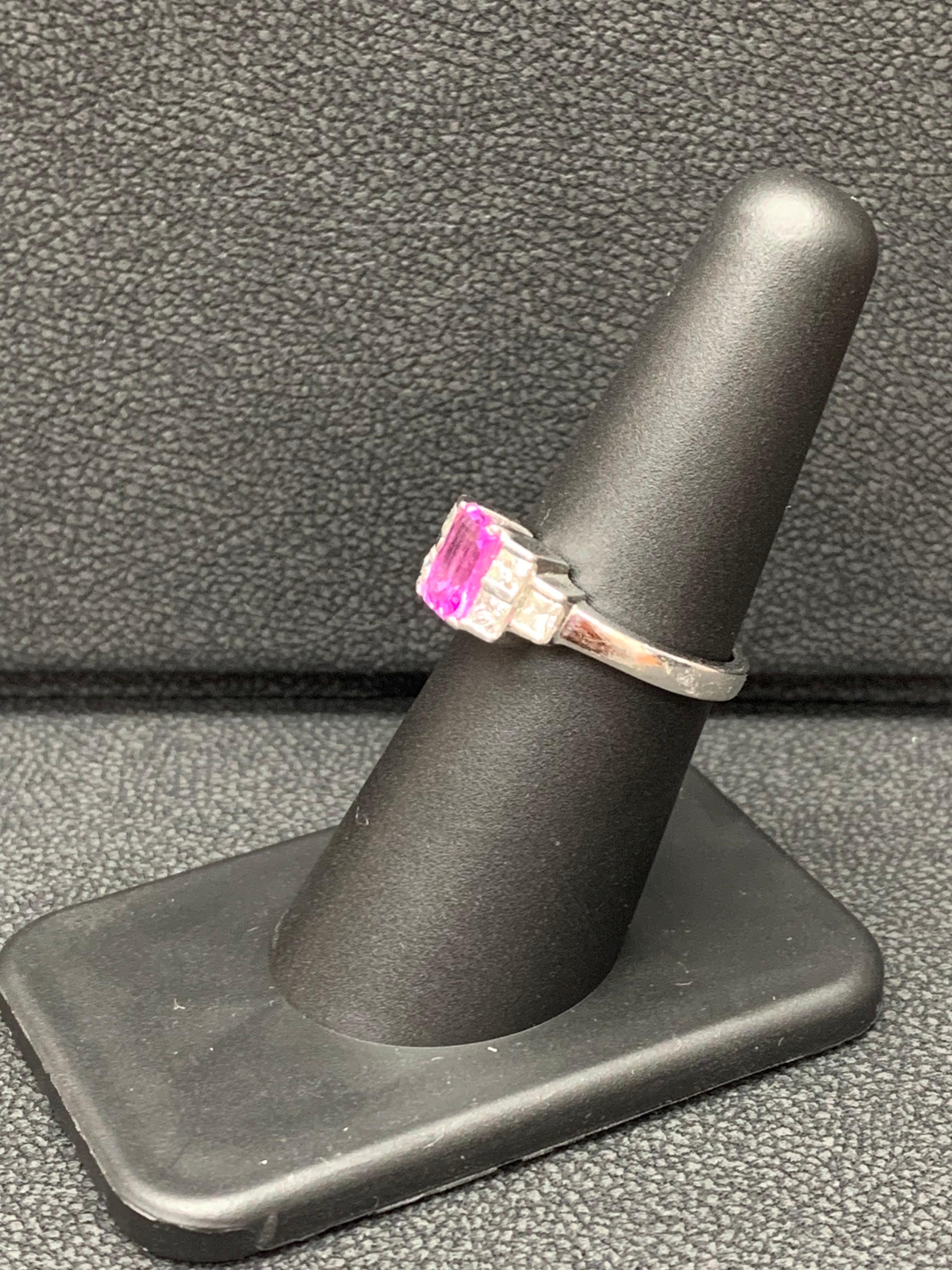 0.80 Carat Emerald Cut Pink Sapphire Diamond Engagement Ring For Sale 9