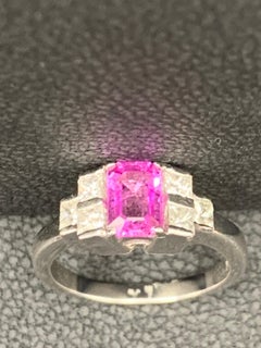 0.80 Carat Emerald Cut Pink Sapphire Diamond Engagement Ring