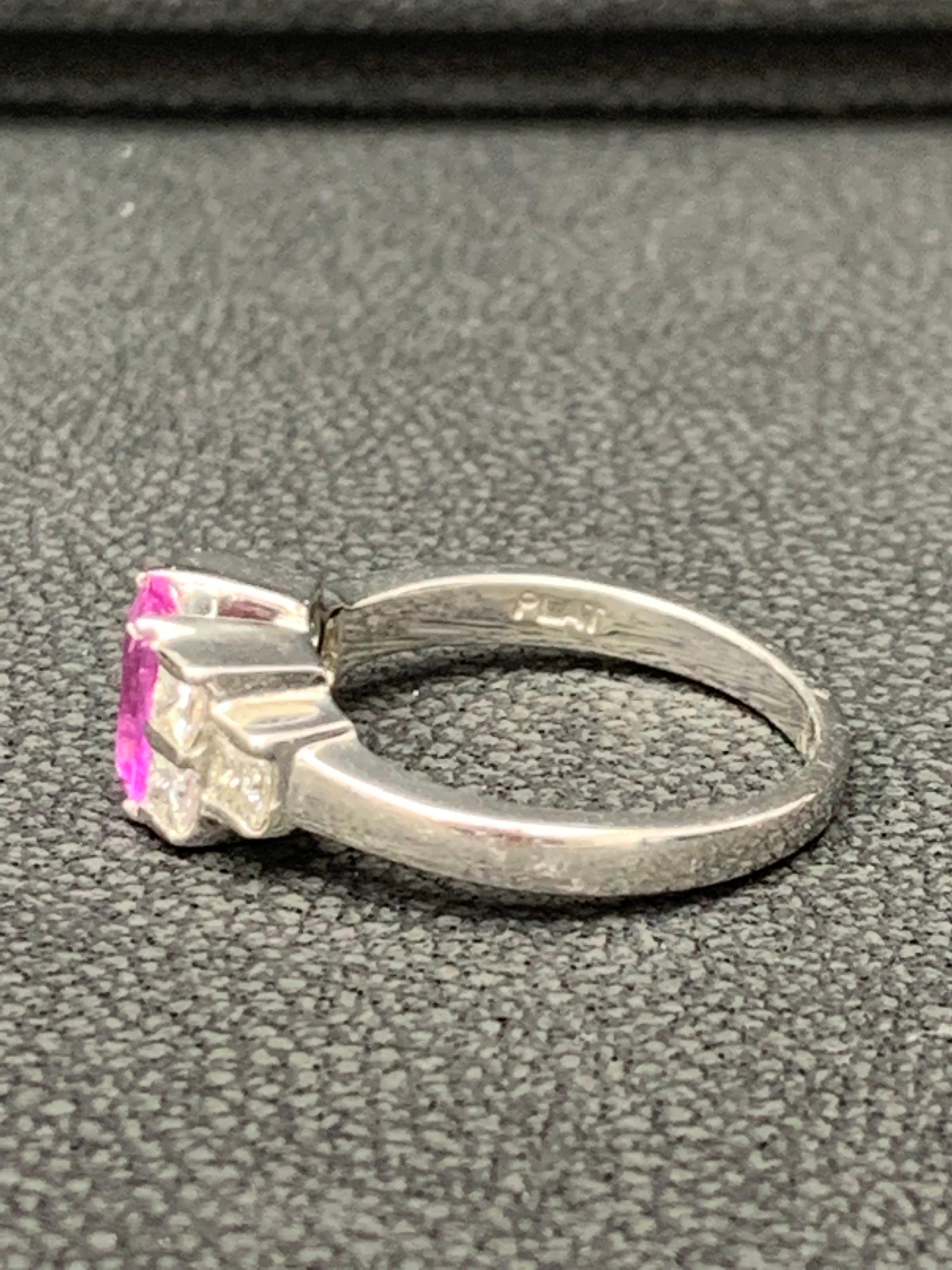 0.80 Carat Emerald Cut Pink Sapphire Diamond Engagement Ring For Sale 1