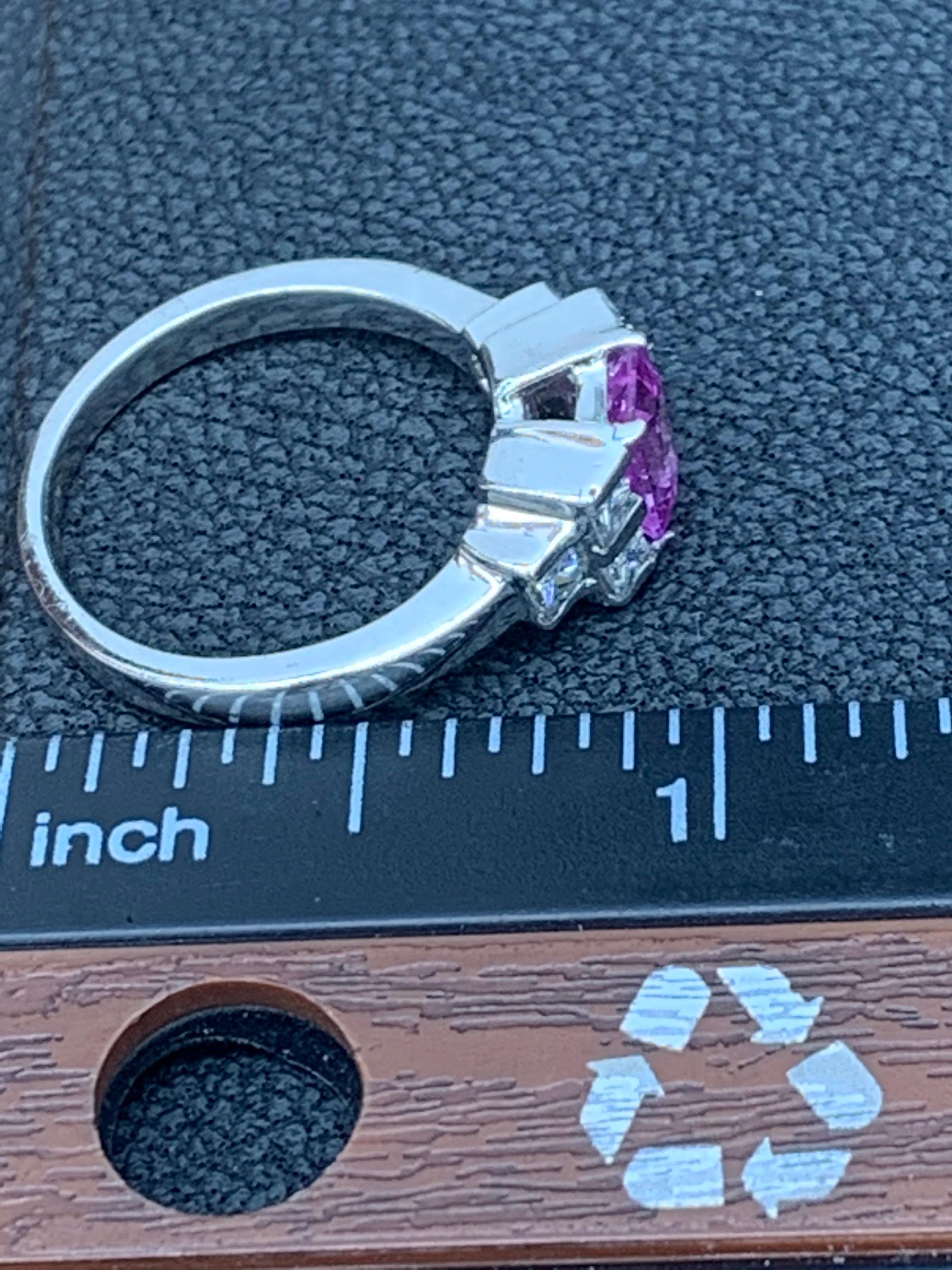 0.80 Carat Emerald Cut Pink Sapphire Diamond Engagement Ring For Sale 2