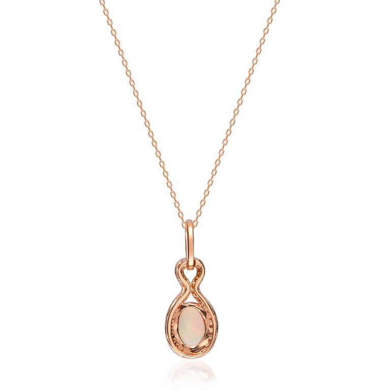 Rose Gold Plated 18x13mm Oval Pink Chalcedony & Ethiopian Opal Pendant w/ Chain