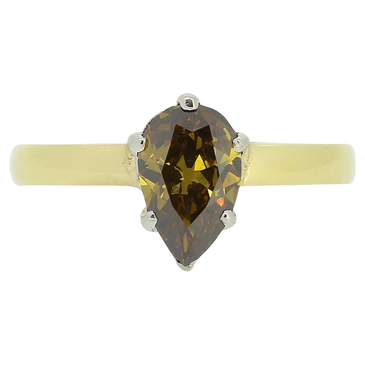 0.80 Carat Fancy Golden Brown Diamond Solitaire Ring