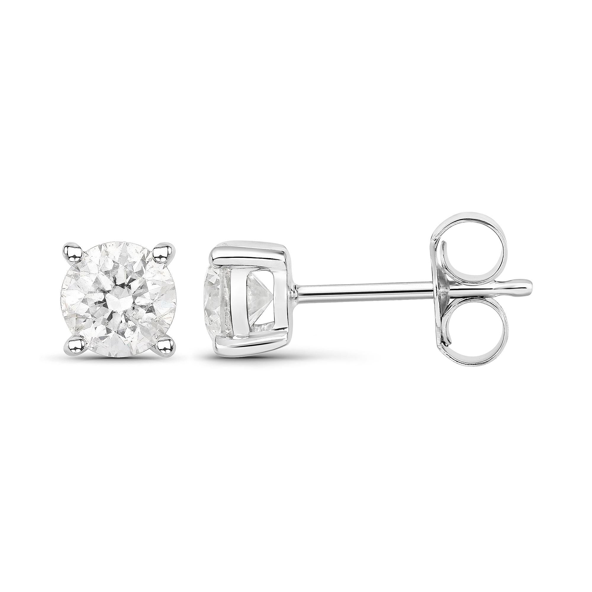 Flaunt yourself with these white diamond stud earrings. The natural gemstones have a combined weight of 0.80 carats and are set in 14K white gold. The white hue of these earrings adds a pop of color to any look! The understated design and vibrant