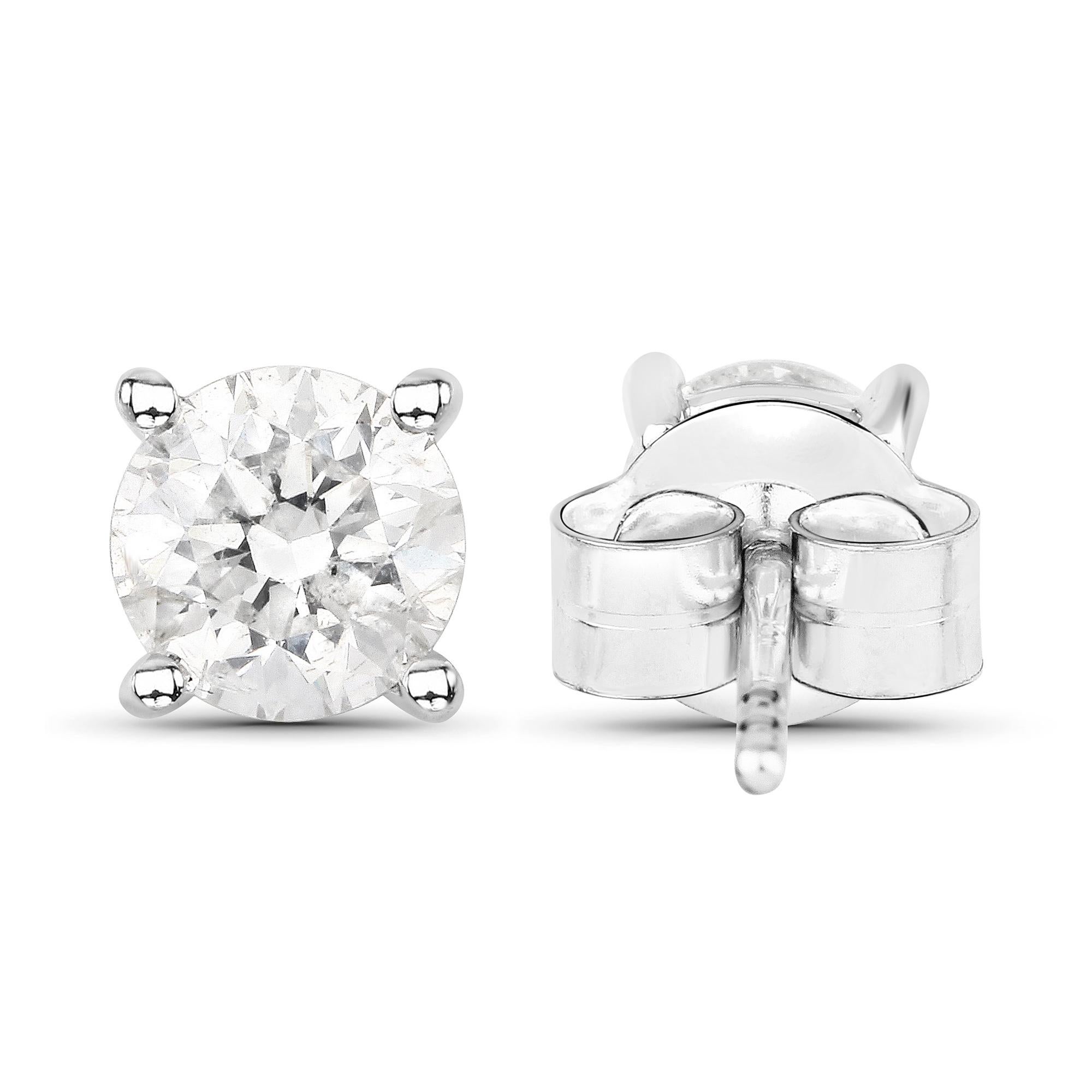 Contemporary 0.80 Carat Genuine White Diamond 14 Karat White Gold Stud Earrings For Sale