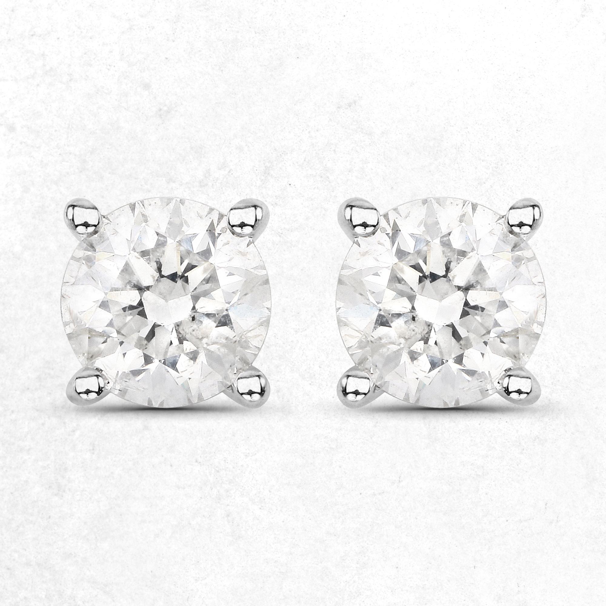 0.80 Carat Genuine White Diamond 14 Karat White Gold Stud Earrings In New Condition For Sale In Great Neck, NY