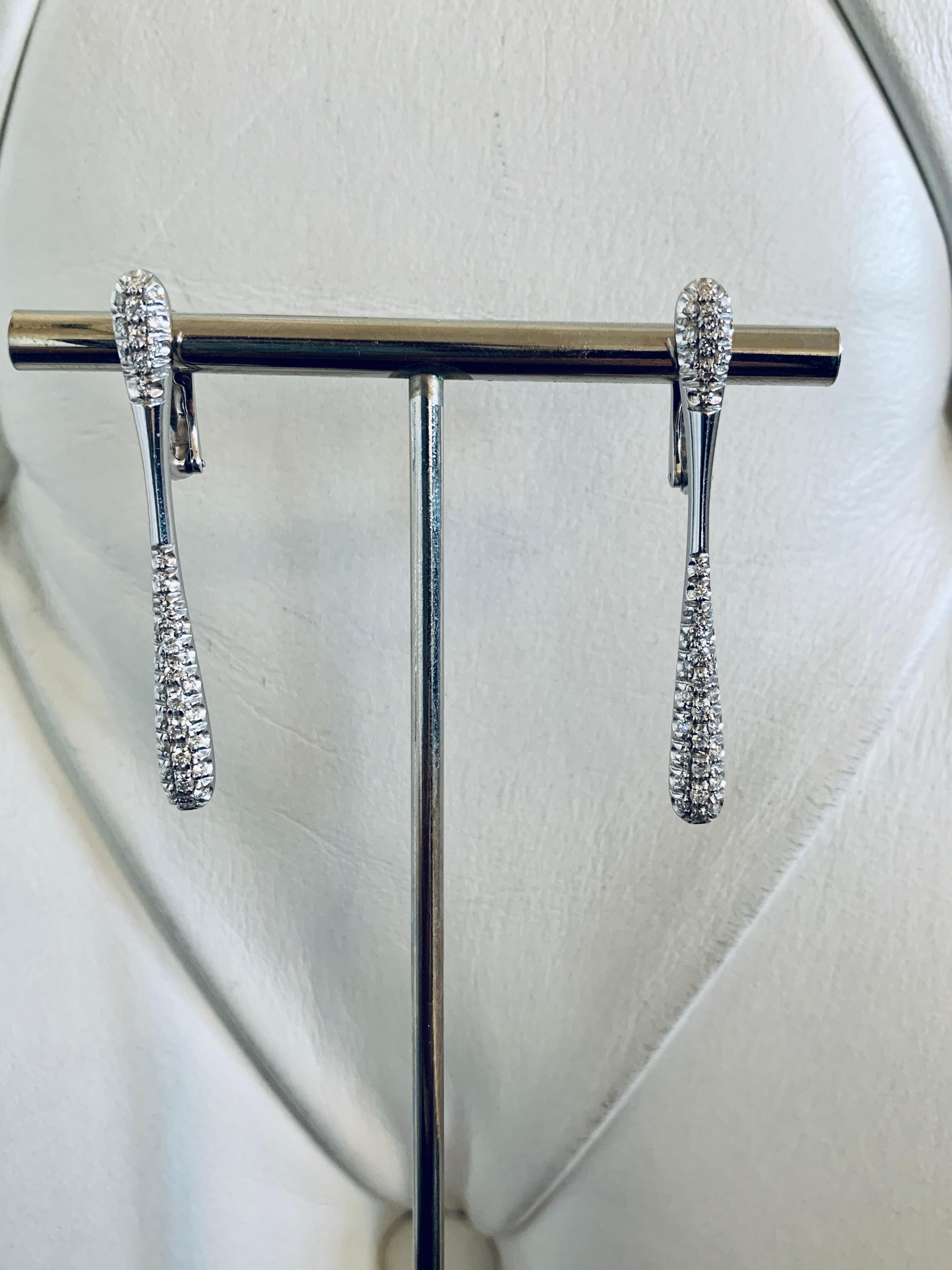 Artisan 0.80 Carat Half Pave Vertical Dangling Stefan Hafner Diamond Earrings