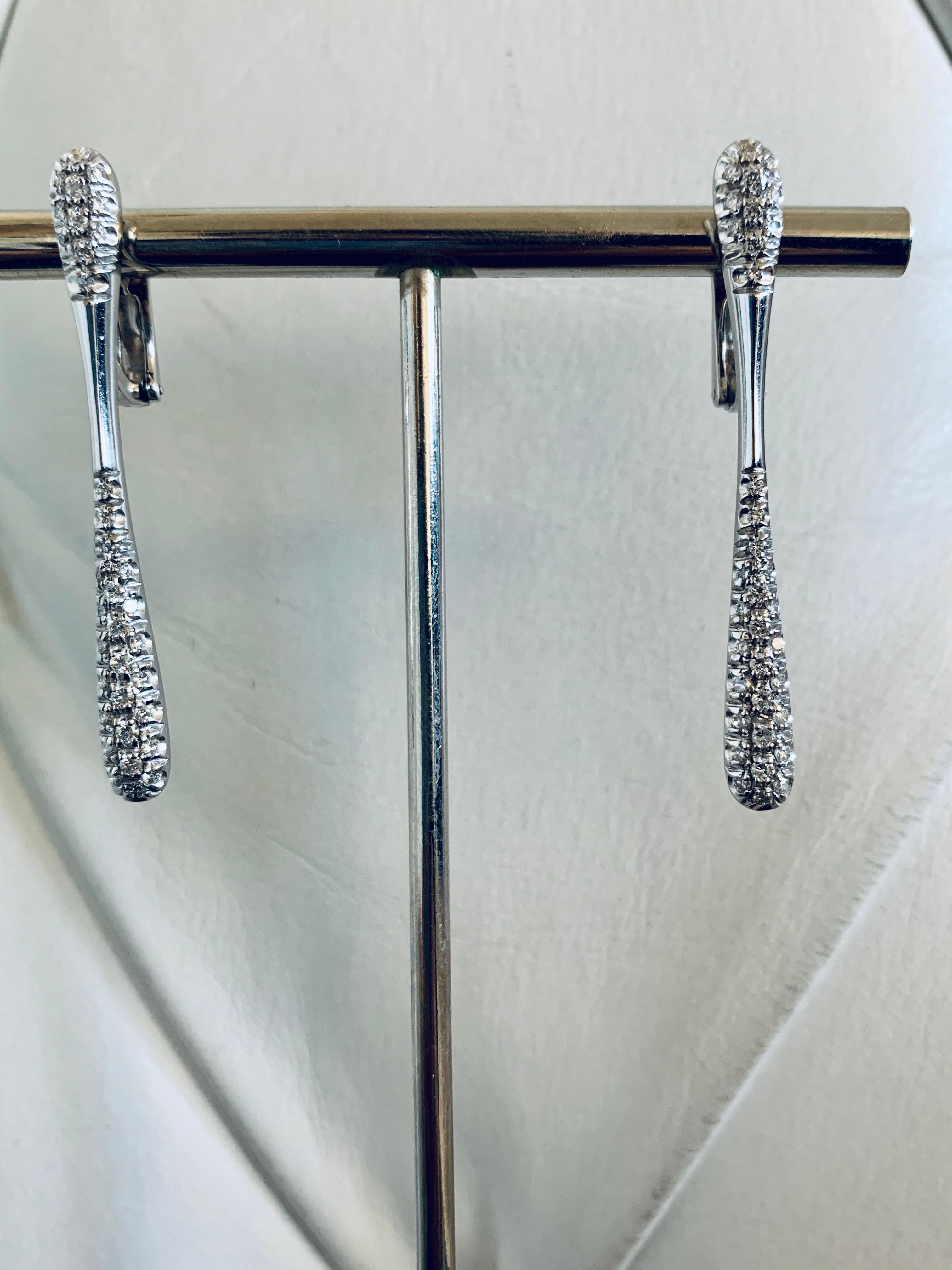 Brilliant Cut 0.80 Carat Half Pave Vertical Dangling Stefan Hafner Diamond Earrings