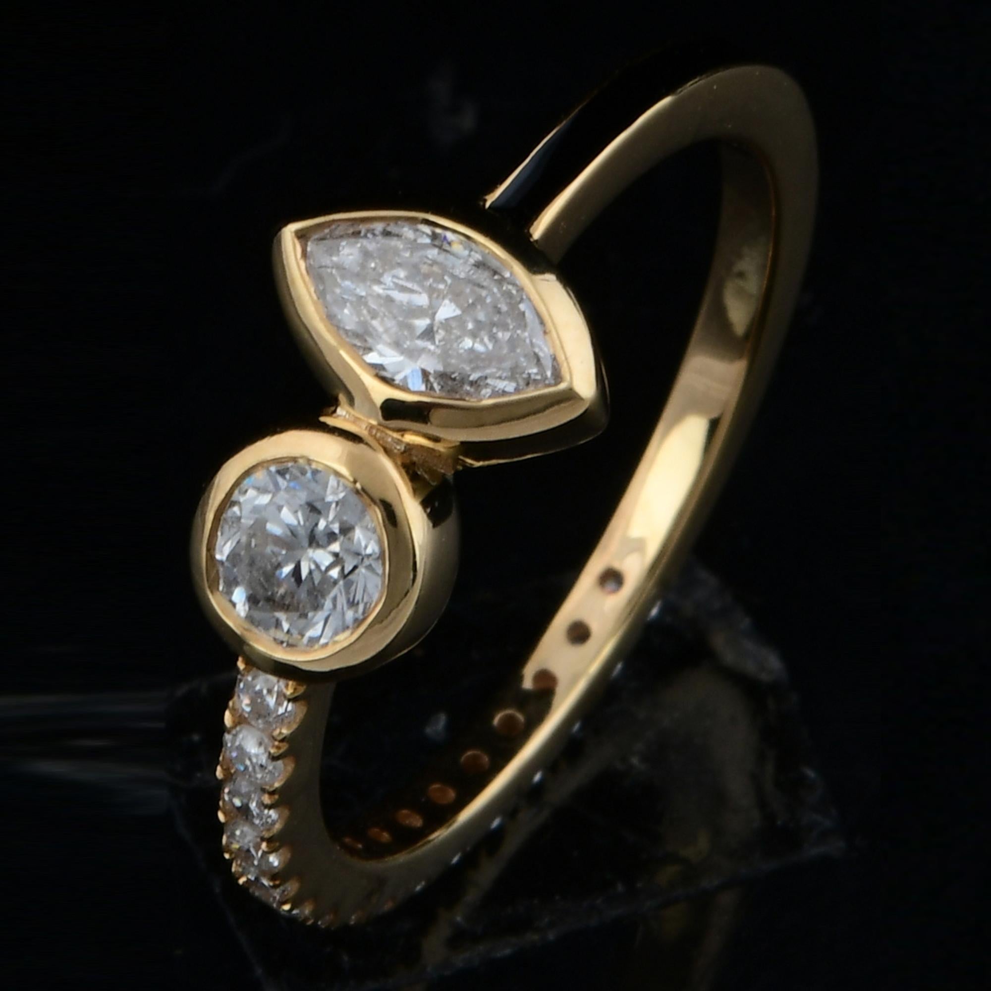 For Sale:  0.80 Carat Marquise & Round Diamond Half Eternity Band Ring 14 Karat Yellow Gold 6