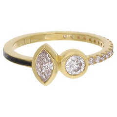 0.80 Carat Marquise & Round Diamond Half Eternity Band Ring 14 Karat Yellow Gold