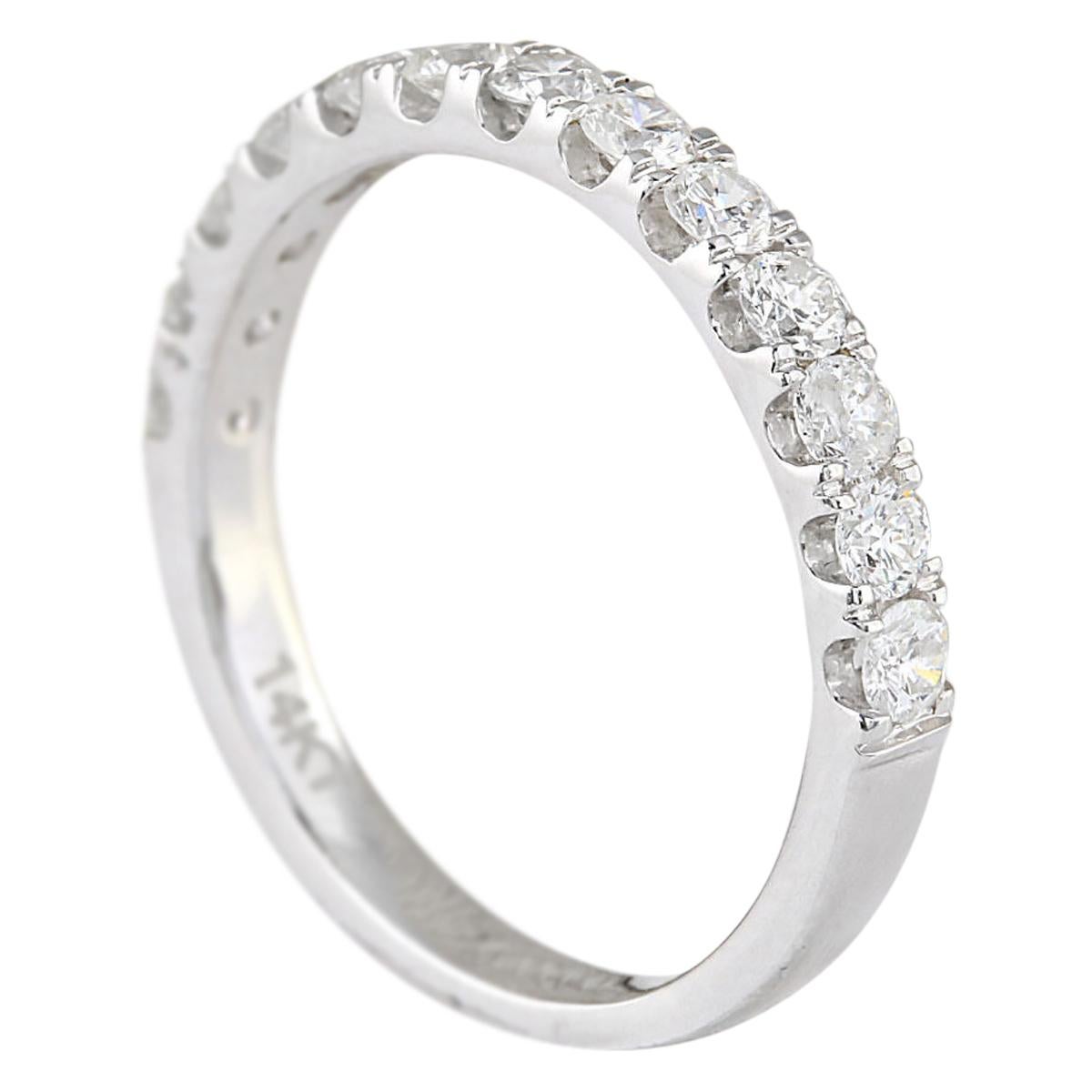 Round Cut 0.80 Carat Natural Diamond 14 Karat White Gold Ring For Sale