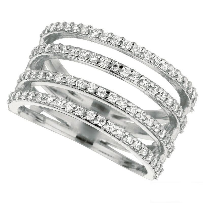 For Sale:  0.80 Carat Natural Diamond 4 Row Ring G SI 14K White Gold 2