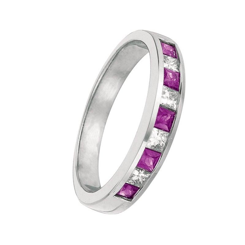 For Sale:  0.80 Carat Natural Diamond and Ruby Ring Band 14 Karat White Gold 2