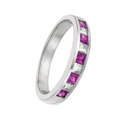 0,80 Karat Naturdiamant und Rubin Ring Band 14 Karat Weißgold