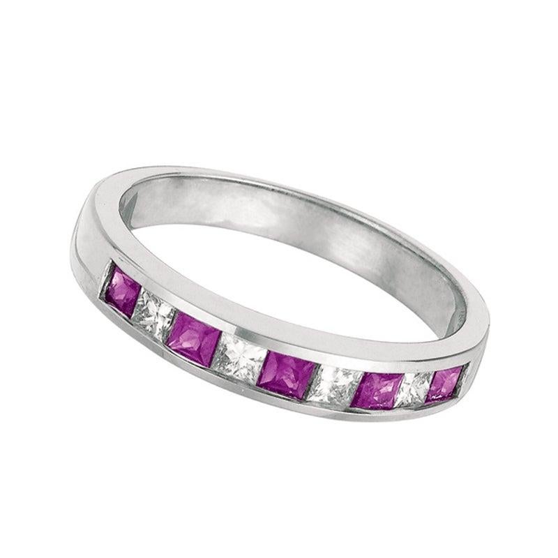 For Sale:  0.80 Carat Natural Diamond and Ruby Ring Band 14 Karat White Gold 3