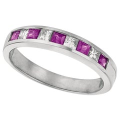 0.80 Carat Natural Diamond and Ruby Ring Band 14 Karat White Gold