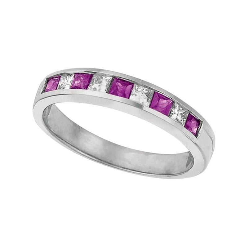 For Sale:  0.80 Carat Natural Diamond and Ruby Ring Band 14 Karat White Gold
