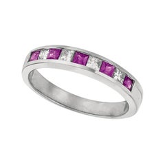 0.80 Carat Natural Diamond and Ruby Ring Band 14 Karat White Gold