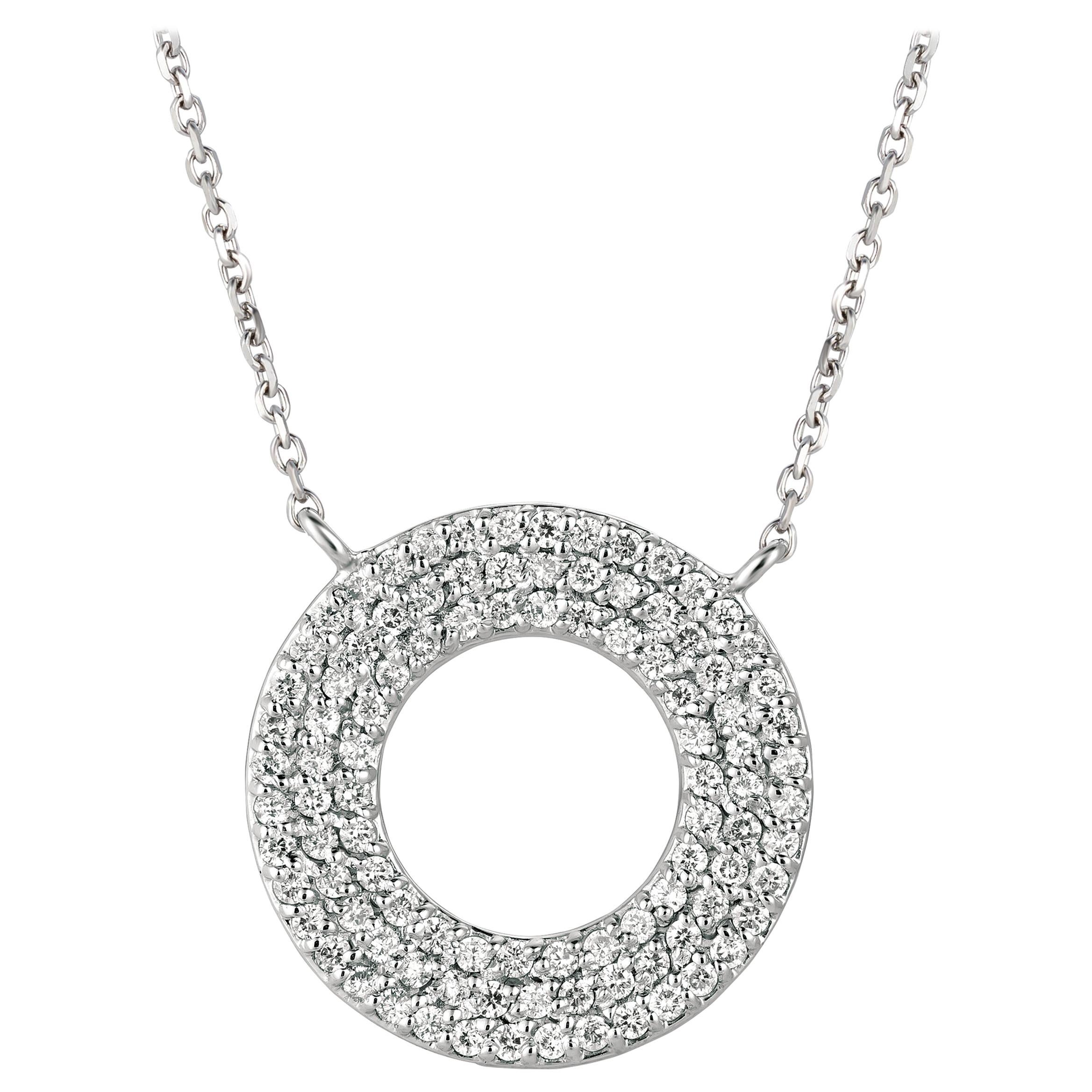 0.80 Carat Natural Diamond Circle Necklace 14 Karat White Gold G SI