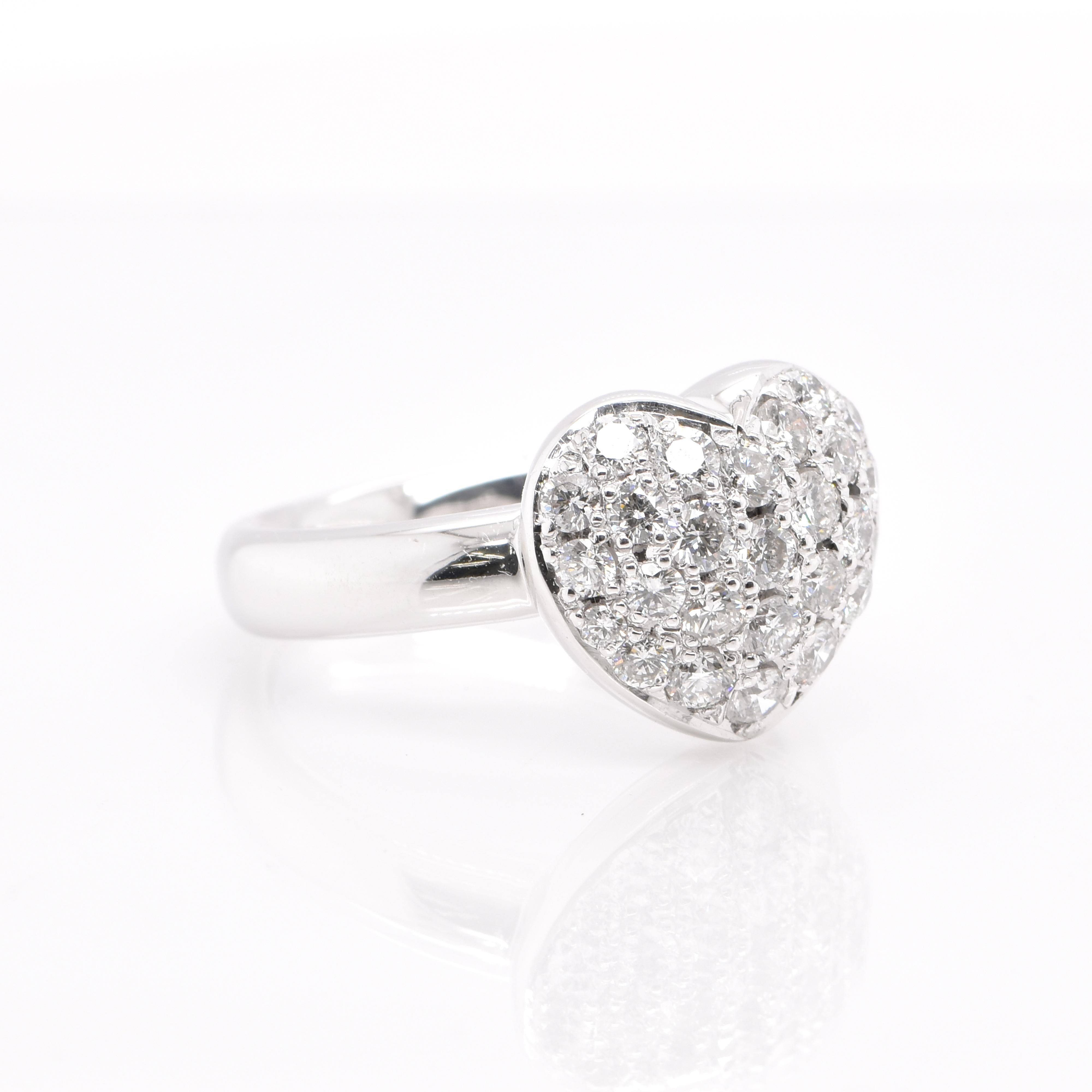 Modern 0.80 Carat Natural Diamond Cluster Heart Ring Set in 18k White Gold For Sale