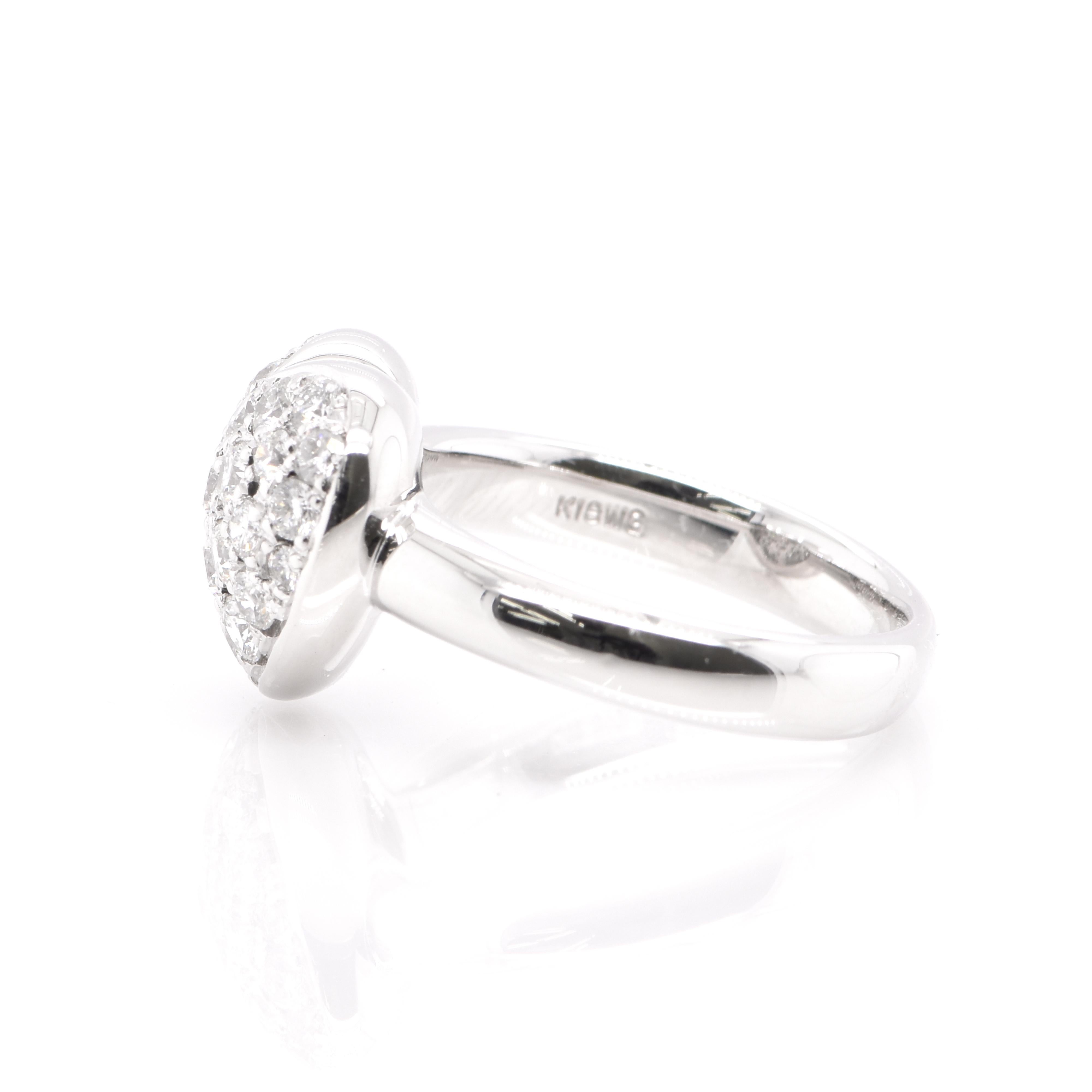 Round Cut 0.80 Carat Natural Diamond Cluster Heart Ring Set in 18k White Gold For Sale