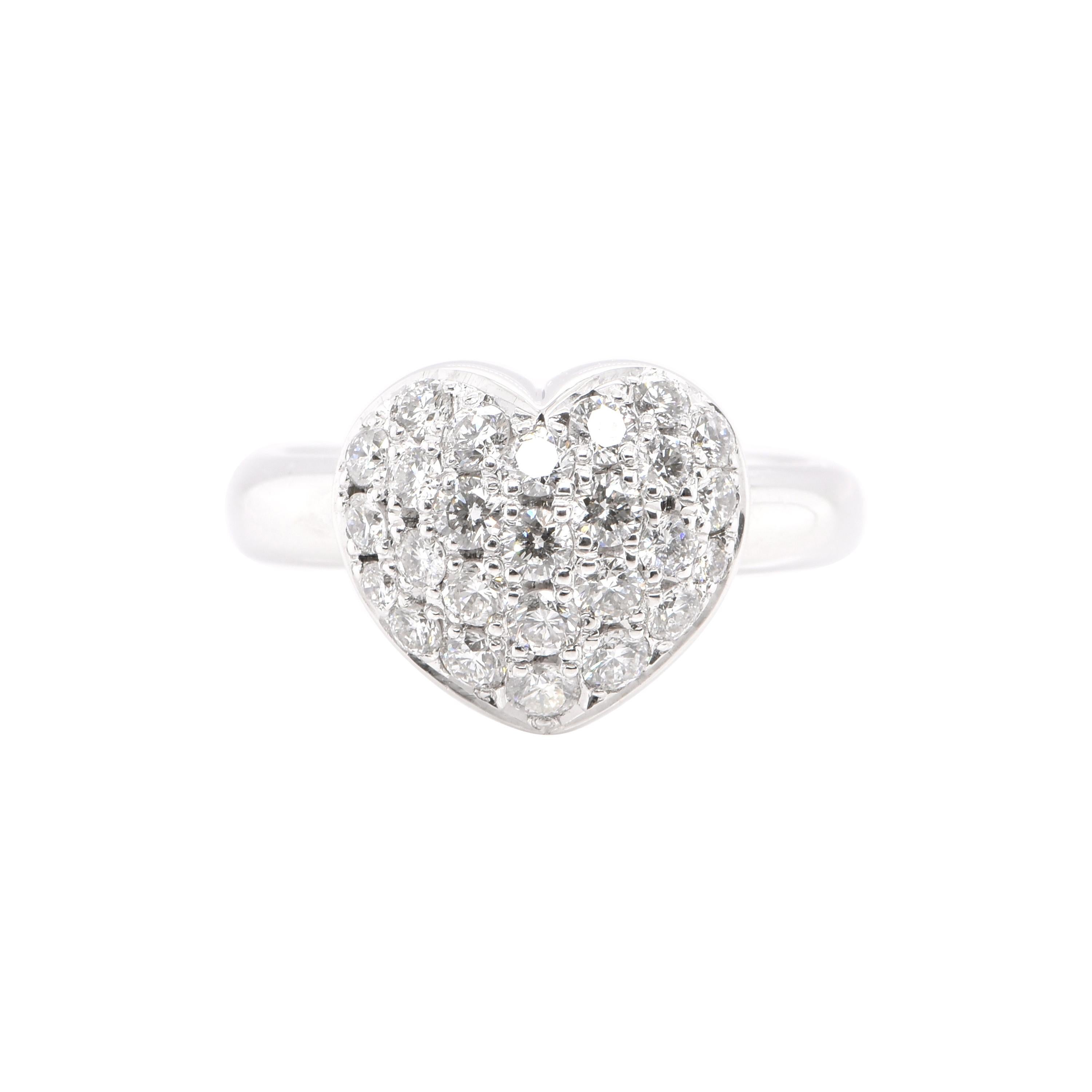 0.80 Carat Natural Diamond Cluster Heart Ring Set in 18k White Gold For Sale